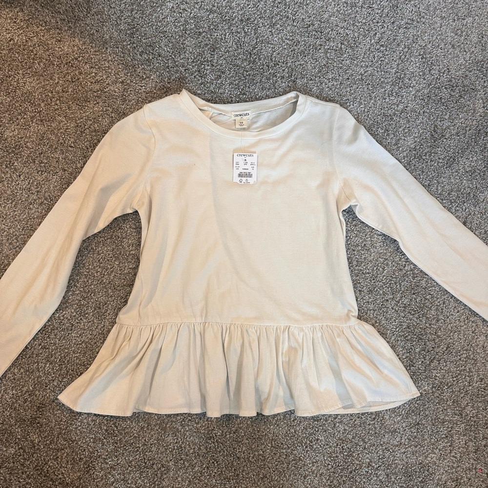 J Crew Crew Cuts Kids Cream Long Sleeve Peplum Top